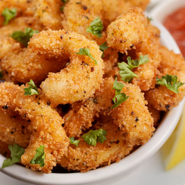 Gambas a la gabardina con verduras frescas salteadas